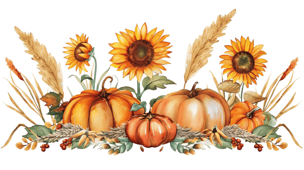 Harvest Festival Watercolor Art with Pumpkins and Sunflowers png