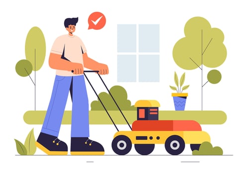 Lawn Care Illustration of Mower Trimming Green Grass in Flat Background vector