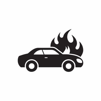 Car On Fire Art, Icons, logo, Car Silhouette Illustrations. vector