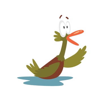 Surprised Open Eyed Male Mallard Duck Swiiming, Funny Bird Cartoon Character Illustration vector