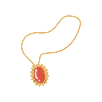 Gold Chain with Pendant, Fashion Jewelry Accessory with Red Gemstone Illustration vector