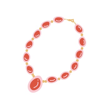 Red Beaded Necklace with Pendant, Fashion Jewelry Accessory with Gemstones Illustration vector