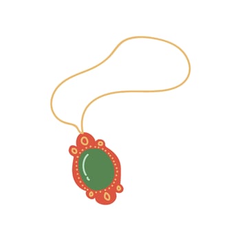 Gold Chain with Pendant, Jewelry Accessory with Green Gemstone Illustration vector