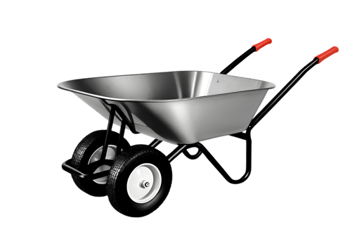 Sturdy Metal Wheelbarrow with Two Wheels, Ideal for Construction and Gardening Tasks, Ready for Work, Durable and Efficient Design png