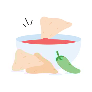 Chunky salsa with tortilla chips, a spicy dip vector