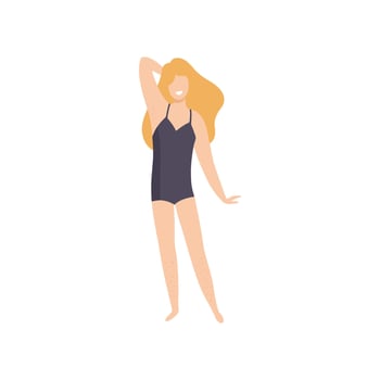 Happy Beautiful Woman in Black Swimsuit with Hairy Legs, Body Positive, Self Acceptance and Beauty Diversity Concept Illustration vector