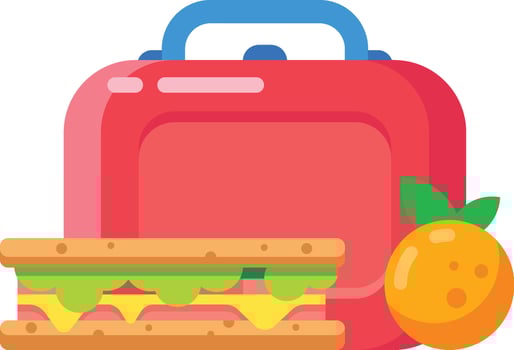 Energetic portrayal featuring a lunch box, a sandwich, and an orange, representing a healthy and well rounded school lunch vector
