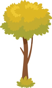 Vibrant cartoon style tree with yellow crown and strong brown trunk, ideal for nature themed projects against a clean white background vector