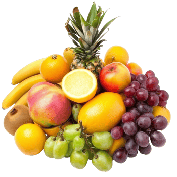 Mixed fruit arrangement with pineapple and grapes png