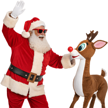 Christmas Cheer Santa and Rudolph Dancing in Festive Clipart. . png