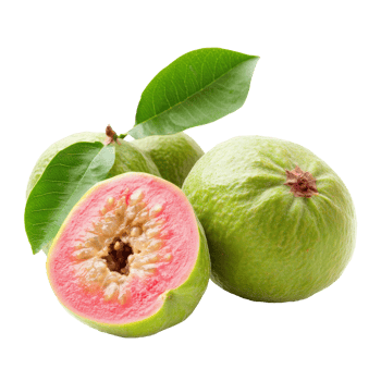 Green skinned guavas with pink flesh png