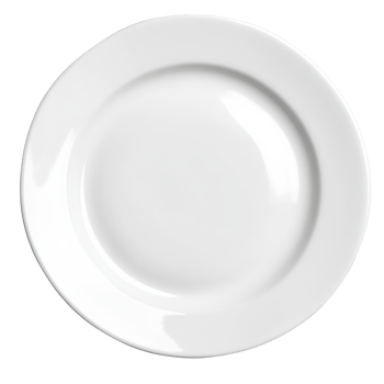 A clean, round white plate rests on a flat surface png