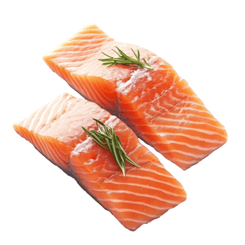 Herb garnished salmon fillets on display png