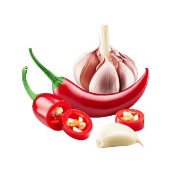 Red chili with garlic on transparent background png