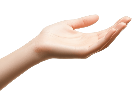 Open hand gesture extended towards an audience png