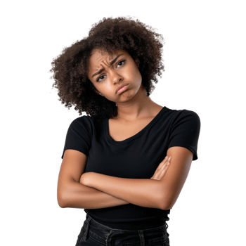 Confused young woman in a studio png