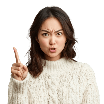 Woman disapproves in cozy sweater png