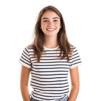 Girl smiling in a striped shirt png