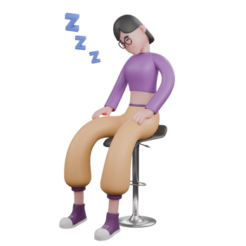 Cartoon Dance Star 3D Model. A female dancer sits on a chair, head tilted to the side, eyes closed with a light sleeping expression. Performer Talent png