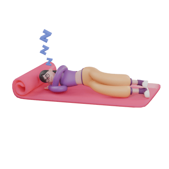 Dance Performer Character in 3D. A female dancer sleeps on her side on a mattress with her hands under her cheek with a comfortable and calm expression. Performer Artist png