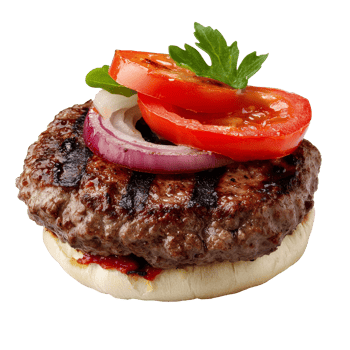 Delicious grilled hamburger with fresh toppings png