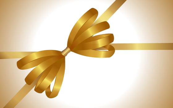 Invitation, Greeting or Gift Card WithGolden Ribbon And A Bow. Gift Voucher Template with place for text. vector