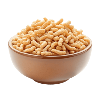 Crunchy puffed corn snack in a brown bowl png