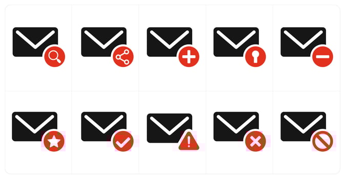 A set of 10 mail icons as search message, share mail, add message vector
