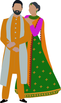 Indian wedding couple illustration for save the date, mehndi or Haldi invitation png