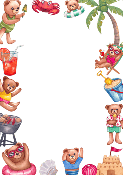 Handdrawn of frame Bear travel summer watercolor png