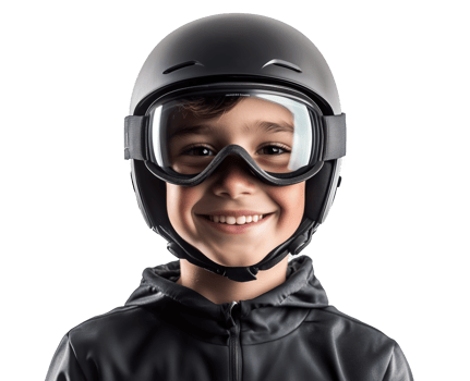 Cheerful young boy in ski gear smiling confidently for a winter sports activity indoors png