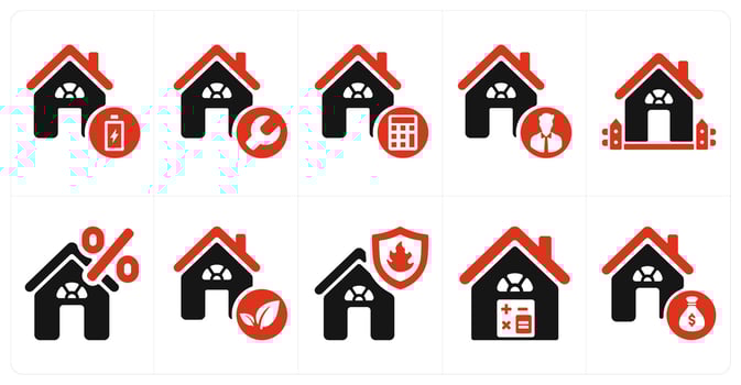 A set of 10 Real Estate icons as power house, home repair, property budget vector