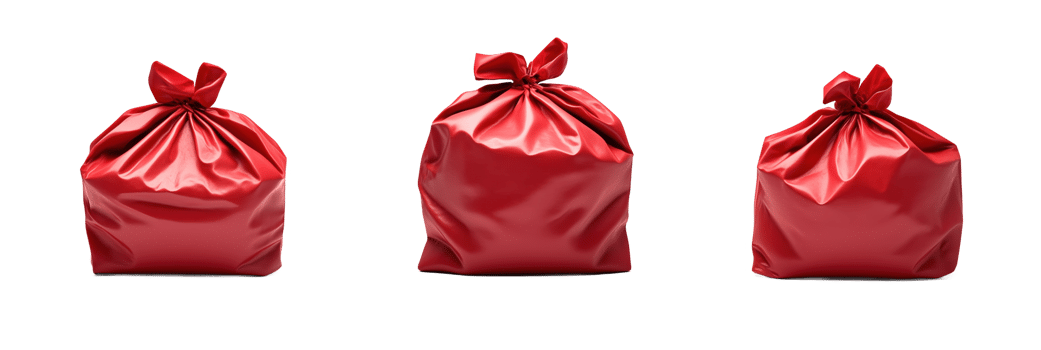 Red Christmas gift bags filled with presents, ready for holiday celebratis png