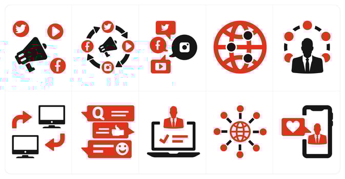 A set of 10 social icons as advertising media, broadcast media, social media vector