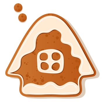 Illustration of a gingerbread house decorated with white frosting dots, perfect for holiday themes and Christmas baking. Gingerbread cookie. New Year Christmas vector