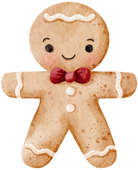 Watercolor Gingerbread wearing red bow tie png