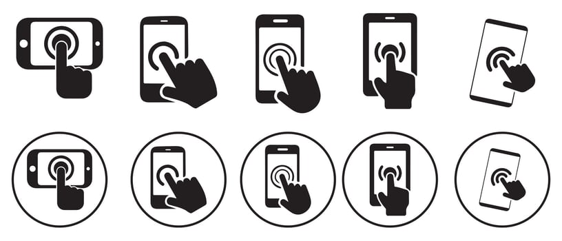Smartphone click icon symbol. Hand-click symbol set. Illustration EPS 10 vector
