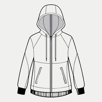 a white hoodie with a zipper and hood vector