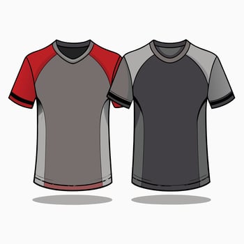 two gray and red t - shirts on a white background vector