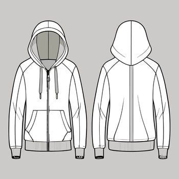 a white hoodie with a zipper and hood vector