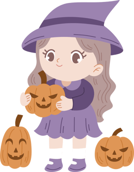 cute witch holding spooky pumpkin png