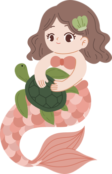 cute mermaid play with sea turtle png