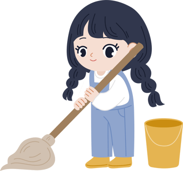 cute cleaning service character moping floor png