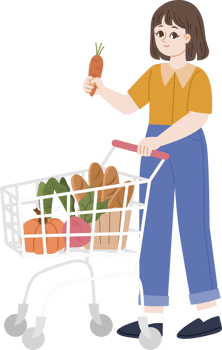 woman grocery shopping pushing cart png