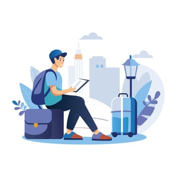 Person enjoying solo trip, flat illustration vector