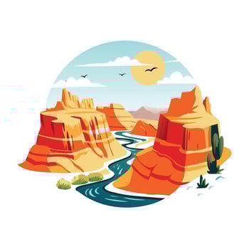 A flat illustration of a stunning mountain view with a serene lake reflecting the majestic peaks vector