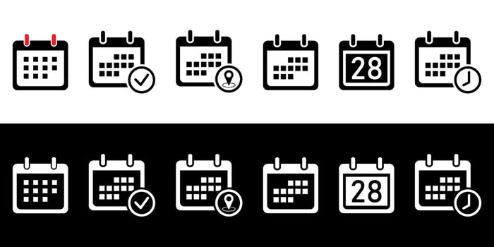 Time appointment reminder, date and location icon event elements. Calendar icon collection illustration. vector