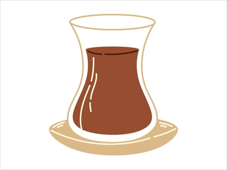 Traditional Turkish glass with black tea, armuda with saucer. isolated on white illustration of hot drink. vector