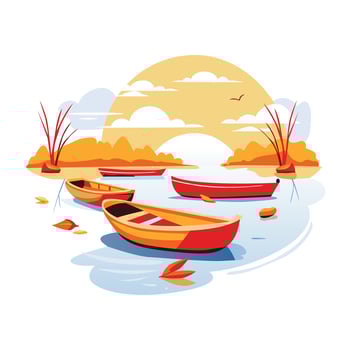 A flat illustration of a stunning mountain view with a serene lake reflecting the majestic peaks vector