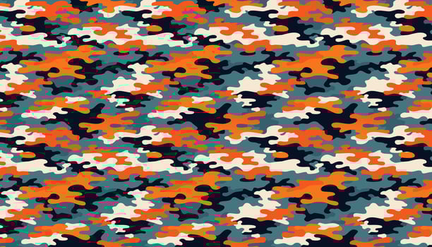 Multicolor orange, blue and white Camouflage background. Seamless pattern. illustration. vector